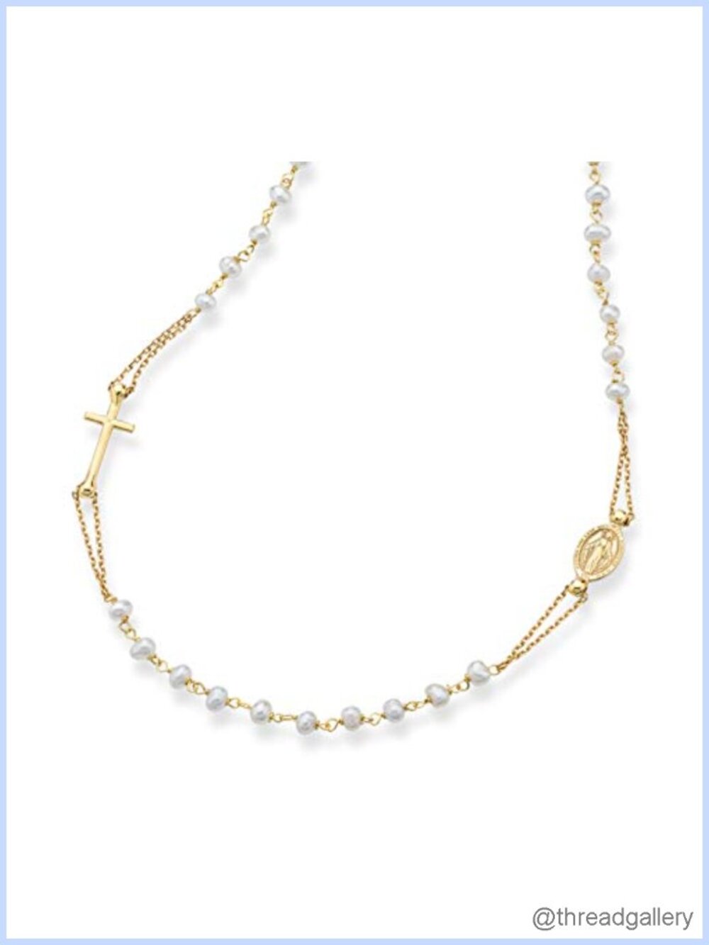 18K Gold Plated 925 Sterling Silver Freshwater Pearl Rosary Cross Necklace